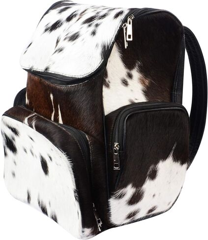 SpazeUp diaper bag - Cowhide Backpack Hair On Brown and White Knapsack Travel Shoulder Bag Dark Brown & White in Saudi Arabia