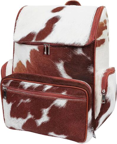 SpazeUp diaper bag - Cowhide Backpack Hair On Brown and White Knapsack Travel Shoulder Bag Dark Brown & White in Saudi Arabia