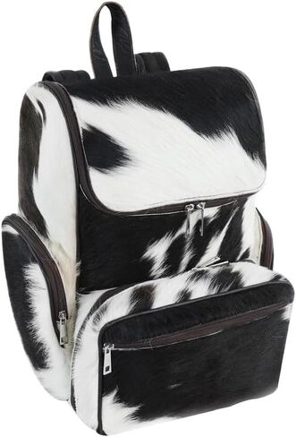 SpazeUp diaper bag - Cowhide Backpack Hair On Brown and White Knapsack Travel Shoulder Bag Dark Brown & White in Saudi Arabia
