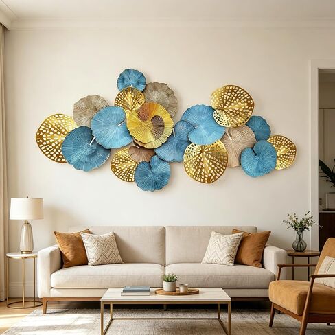 Roivikis Large Metal Wall Art Decor, 3D Abstract Lotus Leaves Wall Handcrafted Modern Decoration for Indoor Outdoor for Living Room, Bedroom, Entryway 52" x 24" in Kuwait