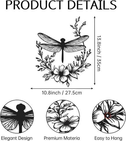 Hnatzu Metal Dragonfly Wall Art – Rust-Resistant Dragonfly Garden Decor with Floral Base – for Outdoor & Indoor Use in Saudi Arabia