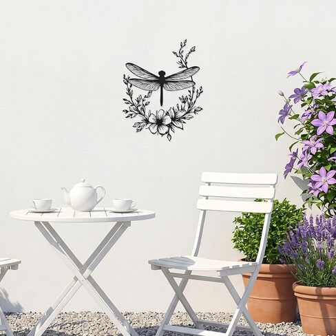 Hnatzu Metal Dragonfly Wall Art – Rust-Resistant Dragonfly Garden Decor with Floral Base – for Outdoor & Indoor Use in Saudi Arabia