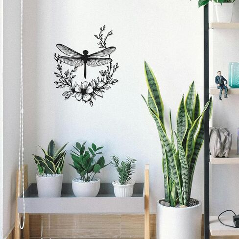 Hnatzu Metal Dragonfly Wall Art – Rust-Resistant Dragonfly Garden Decor with Floral Base – for Outdoor & Indoor Use in Saudi Arabia