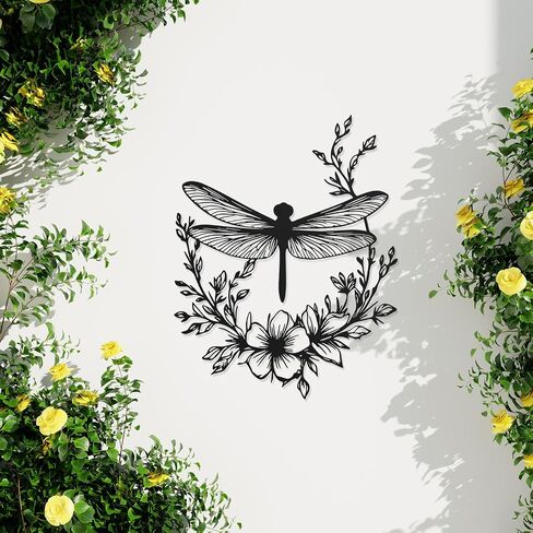 Hnatzu Metal Dragonfly Wall Art – Rust-Resistant Dragonfly Garden Decor with Floral Base – for Outdoor & Indoor Use in Saudi Arabia