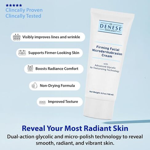 Dr. Denese SkinScience Firming Facial MicroDermabrasion Cream Refresh with Botanical Ingredients - Dual Physical Peel & Chemical Exfoliant For Glowing Radiant Skin - Paraben-Free, Cruelty-Free - 6oz in Kuwait