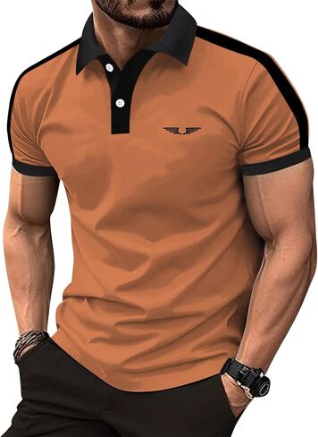 Men's Summer Wing Print Color-Blocked Short-sleesleeved Polo Shirt Casual Vacation Beach Sports Athletic Running Tops in Kuwait