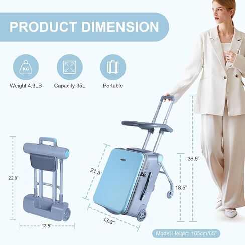 Expandable Luggage with Spinner Wheels,Large Suitcases with Child Seat Design,Hard Luggage for Women and Men,20 inch Hardside Carry on Luggage for Travel (Blue) in Saudi Arabia