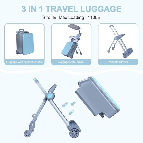Expandable Luggage with Spinner Wheels,Large Suitcases with Child Seat Design,Hard Luggage for Women and Men,20 inch Hardside Carry on Luggage for Travel (Blue) in Saudi Arabia