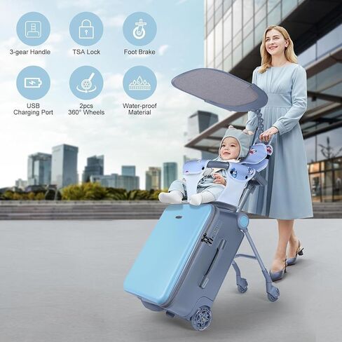 Expandable Luggage with Spinner Wheels,Large Suitcases with Child Seat Design,Hard Luggage for Women and Men,20 inch Hardside Carry on Luggage for Travel (Blue) in Saudi Arabia