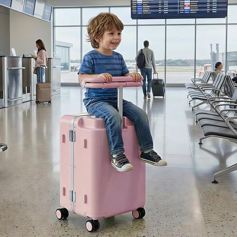 TABU 20" Carry On Luggage with Seat for Kids & Adults, Hardshell Ride On Suitcase with Double Handles & Cup Holder, TSA Lock, Pink in Saudi Arabia