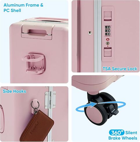 TABU 20" Carry On Luggage with Seat for Kids & Adults, Hardshell Ride On Suitcase with Double Handles & Cup Holder, TSA Lock, Pink in Saudi Arabia
