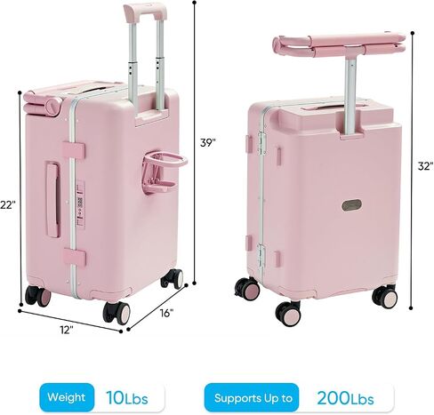 TABU 20" Carry On Luggage with Seat for Kids & Adults, Hardshell Ride On Suitcase with Double Handles & Cup Holder, TSA Lock, Pink in Saudi Arabia