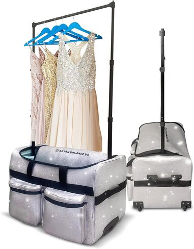 Dance Duffle Bag with Garment Rack 28" – Silver Glittering Rolling Dance Competition Bag for Shows, Travel and Performances – Collapsible Dance Suitcase with Portable Trolley and Storage Pockets in Saudi Arabia