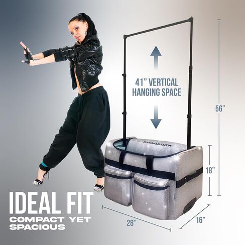 Dance Duffle Bag with Garment Rack 28" – Silver Glittering Rolling Dance Competition Bag for Shows, Travel and Performances – Collapsible Dance Suitcase with Portable Trolley and Storage Pockets in Saudi Arabia