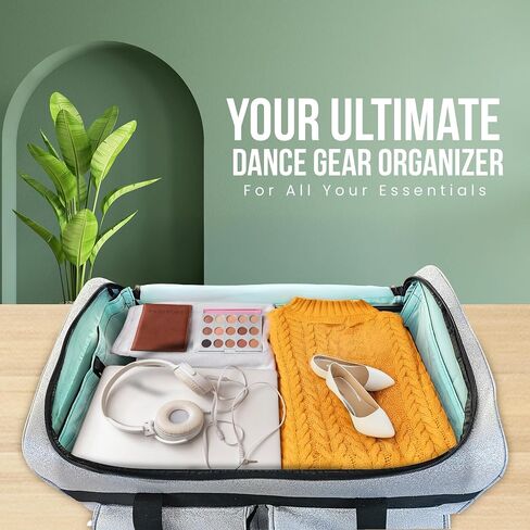 Dance Duffle Bag with Garment Rack 28" – Silver Glittering Rolling Dance Competition Bag for Shows, Travel and Performances – Collapsible Dance Suitcase with Portable Trolley and Storage Pockets in Saudi Arabia