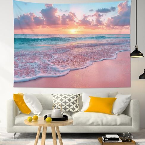 HVEST Pink Ocean Tapestry for Bedroom, Tropical Ocean Beach Pictures Wall Decor Summer Sunset Nature Landscape Tapestry Wall Hanging for Living Room Dorm Party Wall Art Backdrop, 60W X 40H inches in Kuwait