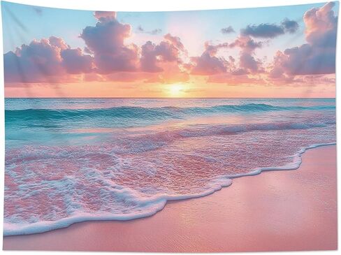 HVEST Pink Ocean Tapestry for Bedroom, Tropical Ocean Beach Pictures Wall Decor Summer Sunset Nature Landscape Tapestry Wall Hanging for Living Room Dorm Party Wall Art Backdrop, 60W X 40H inches in Kuwait