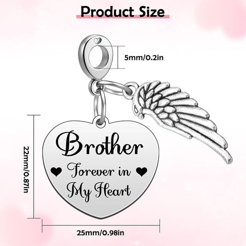 Heigebi Sympathy Gifts for Loss of Brother Dangle Charm for Bracelet Necklace Bereavement Grieving Gift for Family in Memory of Brother Remembrance Keepsake Stainless Steel Heart Pendant in Kuwait