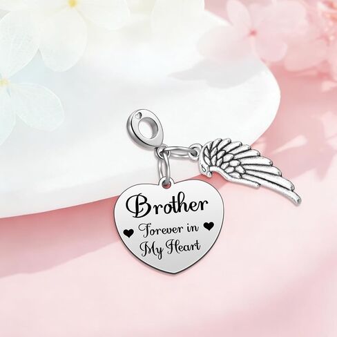 Heigebi Sympathy Gifts for Loss of Brother Dangle Charm for Bracelet Necklace Bereavement Grieving Gift for Family in Memory of Brother Remembrance Keepsake Stainless Steel Heart Pendant in Kuwait