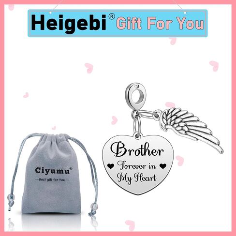 Heigebi Sympathy Gifts for Loss of Brother Dangle Charm for Bracelet Necklace Bereavement Grieving Gift for Family in Memory of Brother Remembrance Keepsake Stainless Steel Heart Pendant in Kuwait