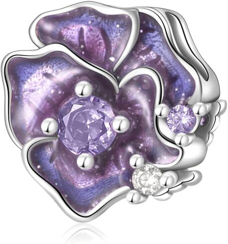 Purple Pansy Flower Charm 925 Sterling Silver Charms Fit Women Bracelet And Necklaces Bead Charm Pendant Jewelry Gifts For Family Friends in Saudi Arabia