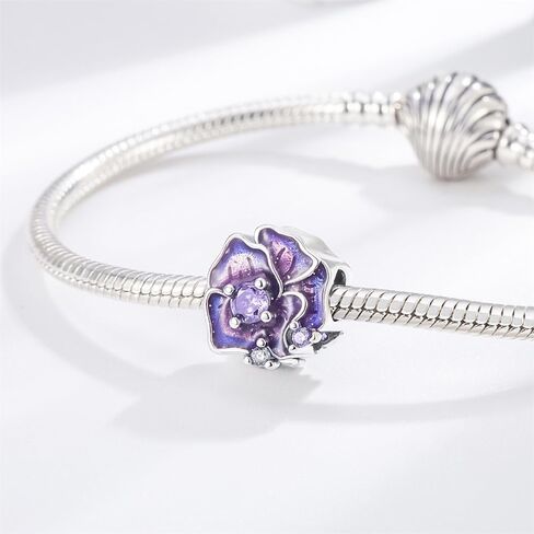 Purple Pansy Flower Charm 925 Sterling Silver Charms Fit Women Bracelet And Necklaces Bead Charm Pendant Jewelry Gifts For Family Friends in Saudi Arabia