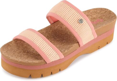 Floopi Women’s Ribbed Knit Wedge Slide Sandals, Double Strap Platform Slides with Faux Cork Footbed, Lightweight Non-Slip Casual Summer Sandals for Women in Saudi Arabia
