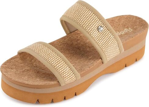 Floopi Women’s Ribbed Knit Wedge Slide Sandals, Double Strap Platform Slides with Faux Cork Footbed, Lightweight Non-Slip Casual Summer Sandals for Women in Saudi Arabia