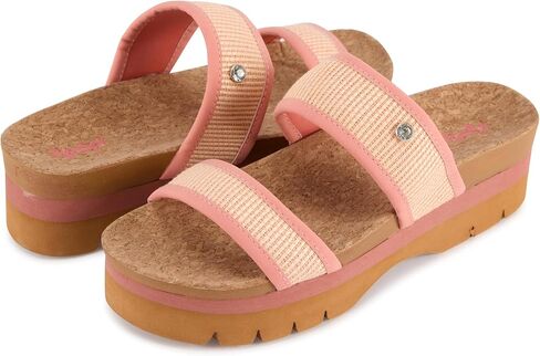 Floopi Women’s Ribbed Knit Wedge Slide Sandals, Double Strap Platform Slides with Faux Cork Footbed, Lightweight Non-Slip Casual Summer Sandals for Women in Saudi Arabia