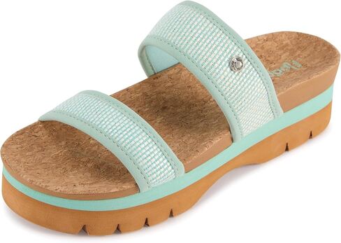 Floopi Women’s Ribbed Knit Wedge Slide Sandals, Double Strap Platform Slides with Faux Cork Footbed, Lightweight Non-Slip Casual Summer Sandals for Women in Saudi Arabia