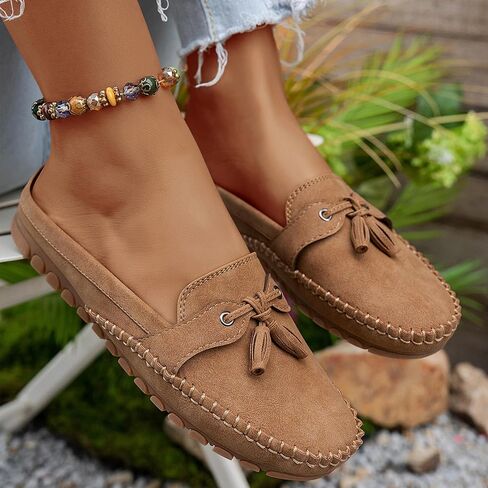 Women's Knotted Flat Mules Comfortable Round Toe Slip-On Lightweight Breathable Anti-Slip Driving Moccasin Clogs Suitable for Everyday Casual Work in Saudi Arabia