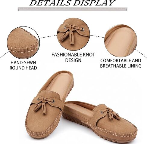 Women's Knotted Flat Mules Comfortable Round Toe Slip-On Lightweight Breathable Anti-Slip Driving Moccasin Clogs Suitable for Everyday Casual Work in Saudi Arabia