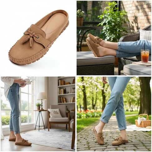 Women's Knotted Flat Mules Comfortable Round Toe Slip-On Lightweight Breathable Anti-Slip Driving Moccasin Clogs Suitable for Everyday Casual Work in Saudi Arabia