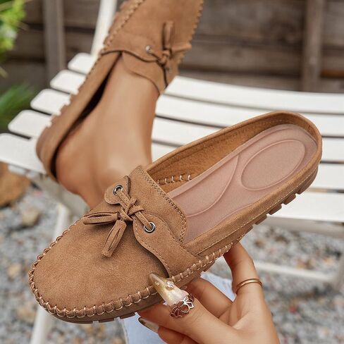 Women's Knotted Flat Mules Comfortable Round Toe Slip-On Lightweight Breathable Anti-Slip Driving Moccasin Clogs Suitable for Everyday Casual Work in Saudi Arabia