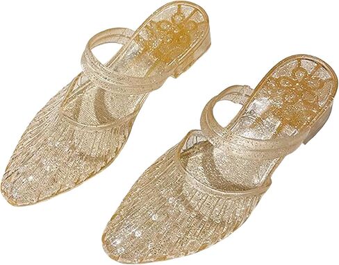 Women's Closed Pointed Toe Chunky Heel Jelly Mules Glitter Clear Slip On Hollow Out Low Heel Slide Sandals Soft Non-Slip Transparent Jelly Shoes in Saudi Arabia