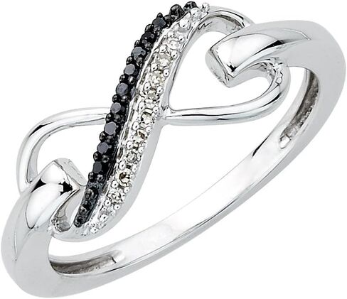 KATARINA Two Row Infinity Black and White Diamond Ring in Sterling Silver (1/20 cttw, I-J, S-I) in Saudi Arabia