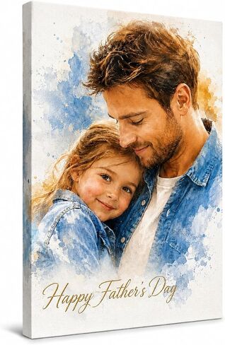 TWING Custom Canvas Print, Personalized Father’s Day Gift - Watercolor Family Wall Art, Personalized Family Portrait Canvas from Photo, Customized Gifts For Grandpa Dad, 8x10 inches in Saudi Arabia