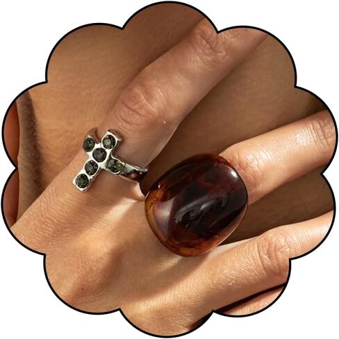 Vintage Statement Brown Resin Ring Set for Women Chunky Gold Stackable Rings Trendy Funky Thick Knuckles Ring Jewelry Set in Saudi Arabia