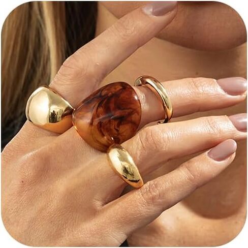 Vintage Statement Brown Resin Ring Set for Women Chunky Gold Stackable Rings Trendy Funky Thick Knuckles Ring Jewelry Set in Saudi Arabia