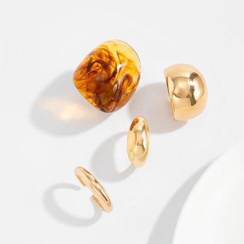 Vintage Statement Brown Resin Ring Set for Women Chunky Gold Stackable Rings Trendy Funky Thick Knuckles Ring Jewelry Set in Saudi Arabia