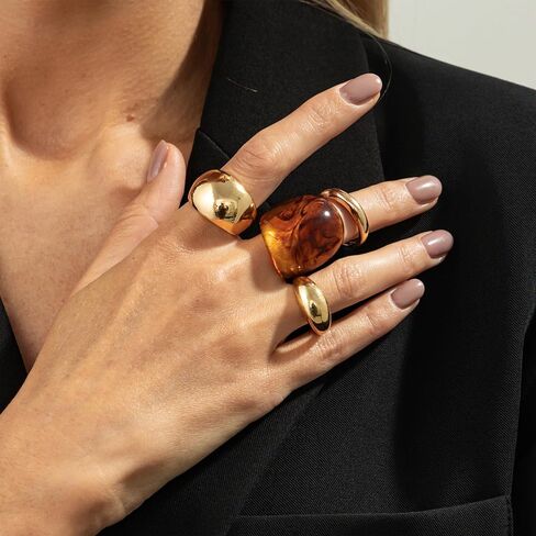 Vintage Statement Brown Resin Ring Set for Women Chunky Gold Stackable Rings Trendy Funky Thick Knuckles Ring Jewelry Set in Saudi Arabia