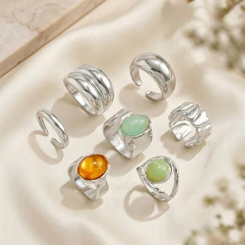 7Pcs Chunky Rings Set for Women, Vintage Adjustable Thick Statement Rings, Colorful Stackable Wide Band Ring, Retro Fashion Jewelry Gifts in Saudi Arabia