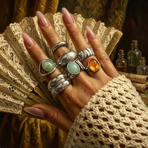 7Pcs Chunky Rings Set for Women, Vintage Adjustable Thick Statement Rings, Colorful Stackable Wide Band Ring, Retro Fashion Jewelry Gifts in Saudi Arabia