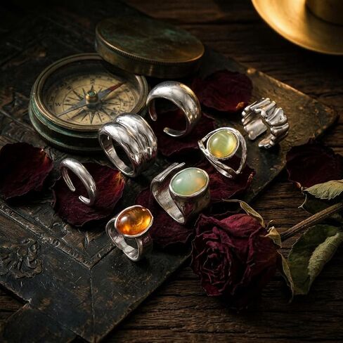7Pcs Chunky Rings Set for Women, Vintage Adjustable Thick Statement Rings, Colorful Stackable Wide Band Ring, Retro Fashion Jewelry Gifts in Saudi Arabia