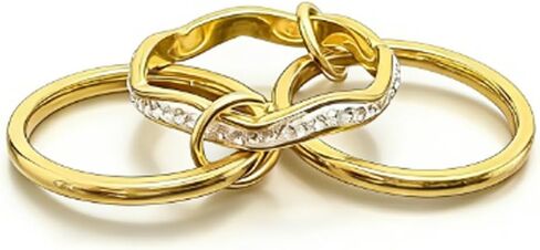 Gold Stackable Wave Rings for Women Non Tarnish, 14K Gold Plated Cubic Zirconia Ring Multi Ring Mixed Metals Stackable Ring Set Statement Interlocking Band Fashion Jewelry Gift in Saudi Arabia