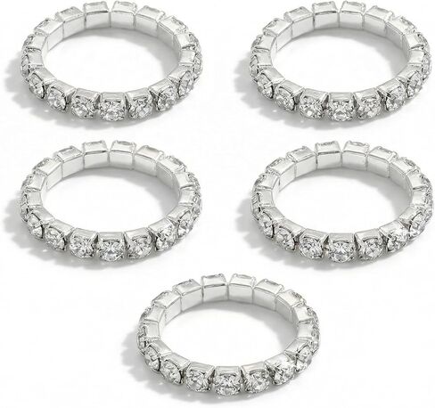 5-Piece Rhinestone Rings for Women, Silver Sparkle Crystal Stackable Stretch Rings Set, Glitter Knuckle Ring for Wedding Party Daily Accessory in Saudi Arabia