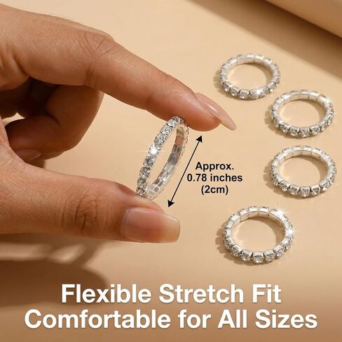 5-Piece Rhinestone Rings for Women, Silver Sparkle Crystal Stackable Stretch Rings Set, Glitter Knuckle Ring for Wedding Party Daily Accessory in Saudi Arabia