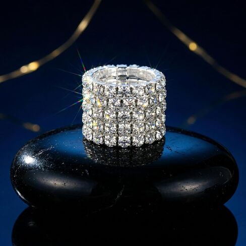 5-Piece Rhinestone Rings for Women, Silver Sparkle Crystal Stackable Stretch Rings Set, Glitter Knuckle Ring for Wedding Party Daily Accessory in Saudi Arabia