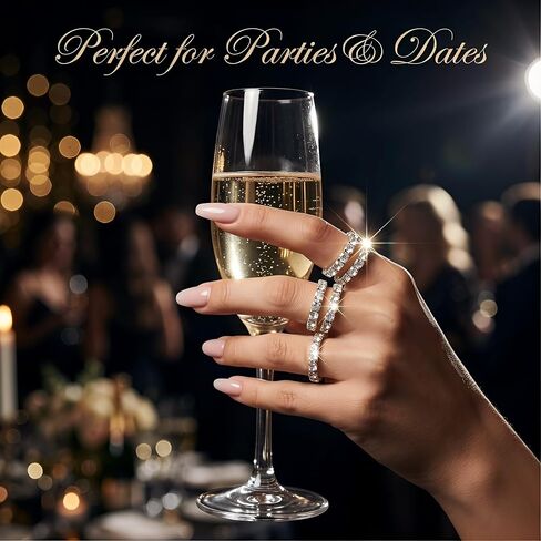 5-Piece Rhinestone Rings for Women, Silver Sparkle Crystal Stackable Stretch Rings Set, Glitter Knuckle Ring for Wedding Party Daily Accessory in Saudi Arabia