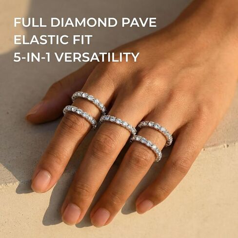5-Piece Rhinestone Rings for Women, Silver Sparkle Crystal Stackable Stretch Rings Set, Glitter Knuckle Ring for Wedding Party Daily Accessory in Saudi Arabia